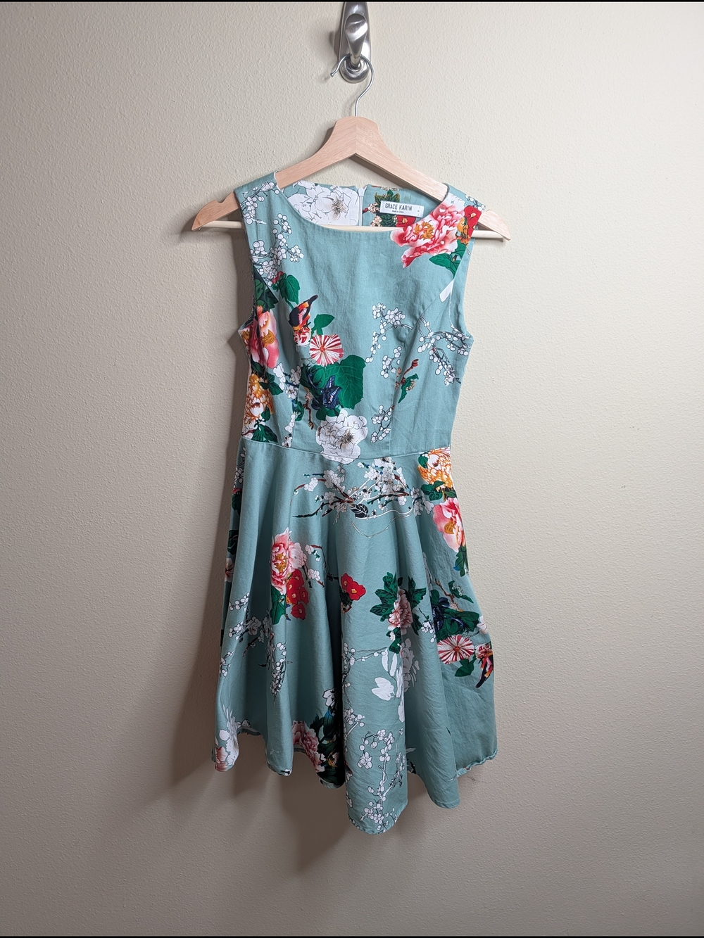 Grace Karin Floral Fit and Flare Dress Size Small Sage Green